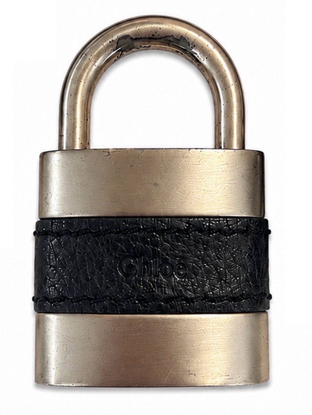 CHLOE PADDINGTON Black Leather / Gold Tone Metal Large Padlock & Large Gold Key
